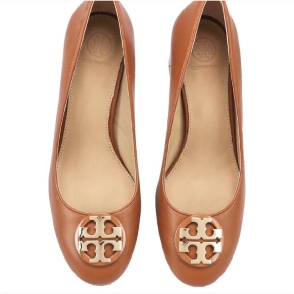 Tory Burch Brown Leather Flats with Metallic Logo Size 8 - Picture 1 of 13